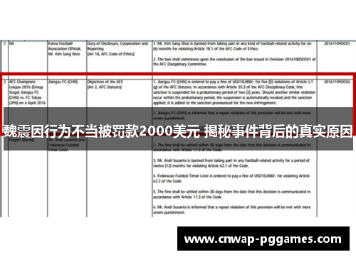 魏震因行为不当被罚款2000美元 揭秘事件背后的真实原因
